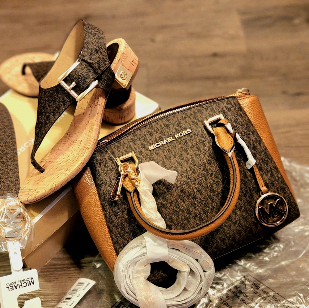 Michael Kors-  MAXINE SMALL LEATHER MESSENGER BAG & MATCHING SANDALS